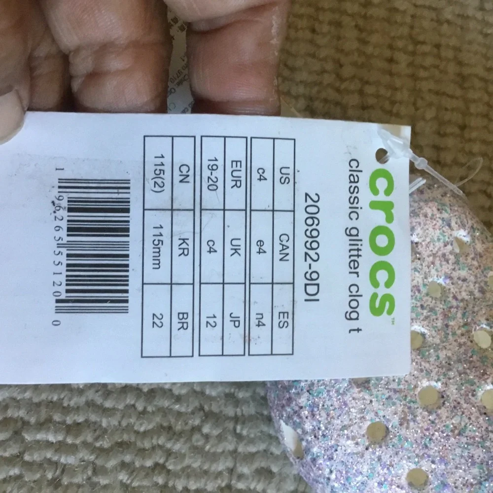 CROCS Kids Glitter Clogs in Pink and White 4C